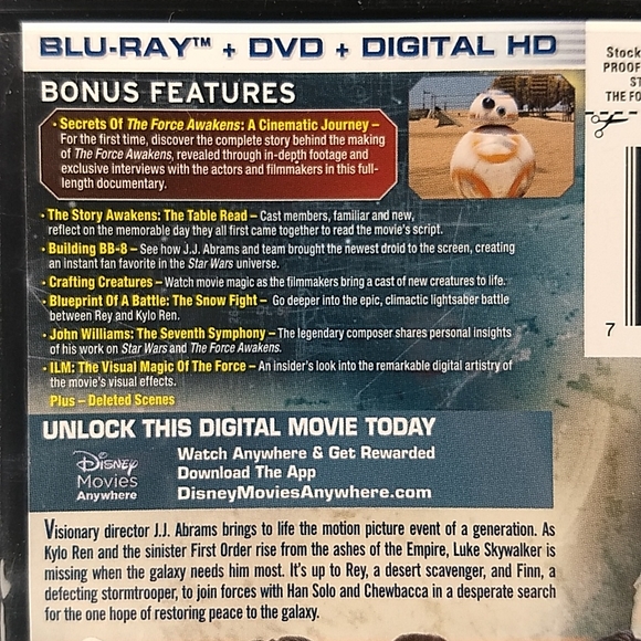 Star Wars: The Force Awakens Blu Ray/ DVD Combo pack - Picture 5 of 17